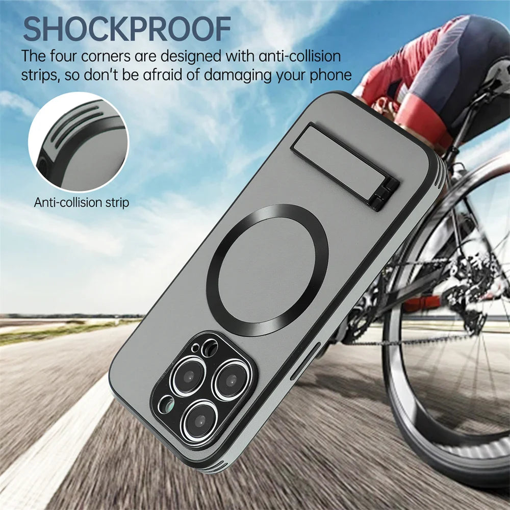 Luxury Magnetic Leather Stand Case for iPhone 17/16/15 Pro Max – MagSafe Ready