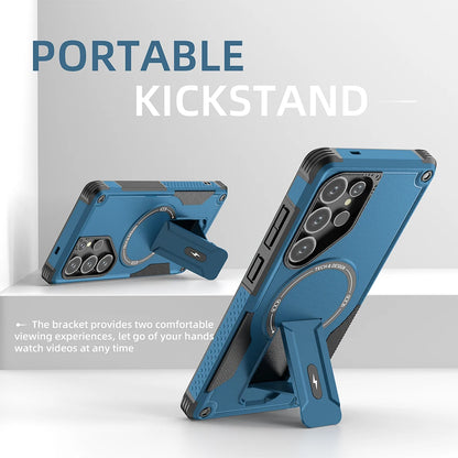 Foldable Magnetic Armor Case for Samsung S25 Ultra/S24 Plus with Stand & Wireless