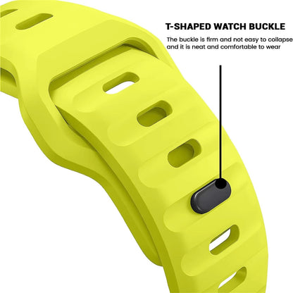 Durable and comfortable silicone strap compatible with Apple Watch Series 5–9 & Ultra.