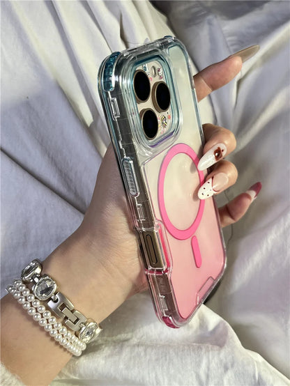 3-in-1 Gradient MagSafe Magnetic Clear Case for iPhone 16, 15 Pro, 14, 16 Pro Max