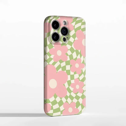 Pink Flowers Checkerboard Case for iPhone 17–11 | Double-Layer Cover