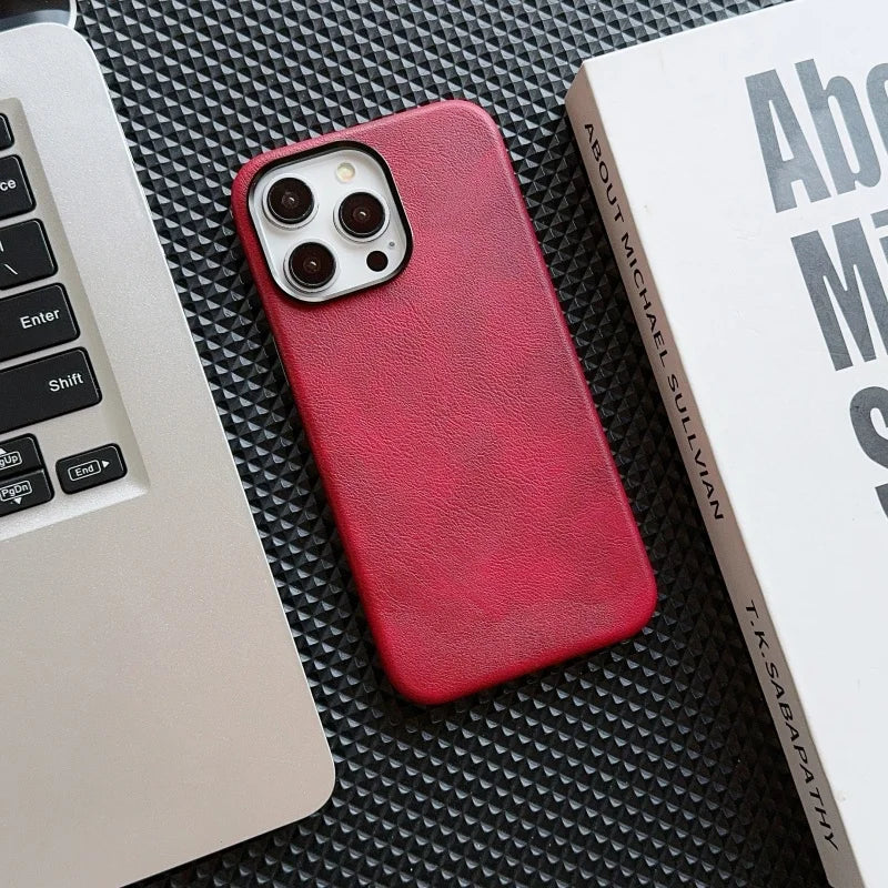 Luxury Vintage Leather Magnetic Case for iPhone 17–12 | Metal Frame Cover