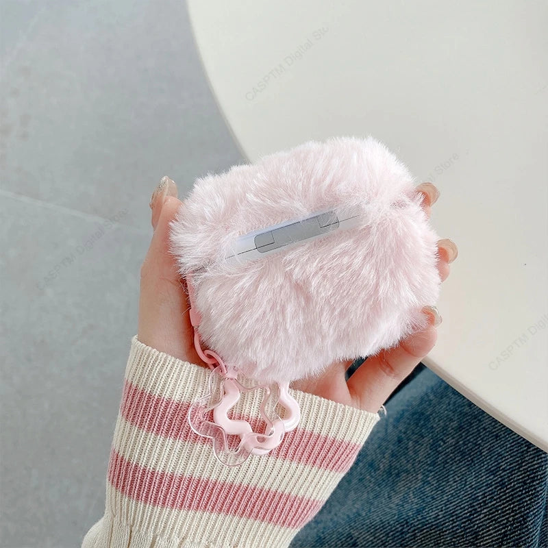 Pink Plush Case for AirPods Pro 2 & 3 Soft USB-C Earphone Cover Coque Protection