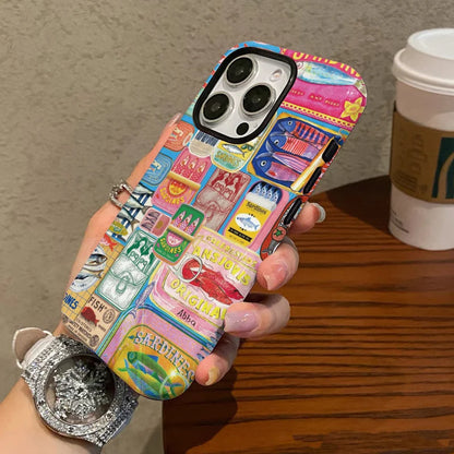 Design-Conscious Sardine Cans 2-in-1 Tough Glossy Phone Case for iPhone 17–7 Plus XR