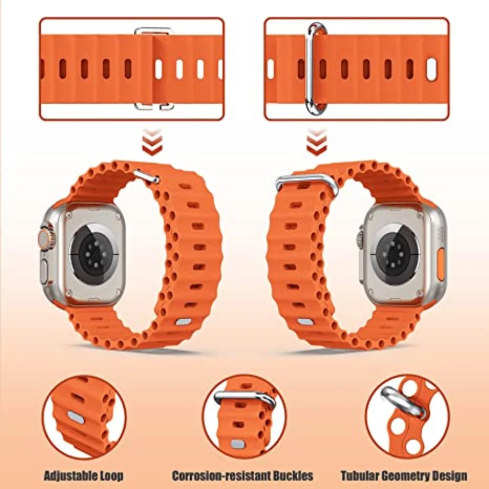 Ocean Silicone Strap for Apple Watch Ultra 3/2 & Series 11–5 SE2 Band