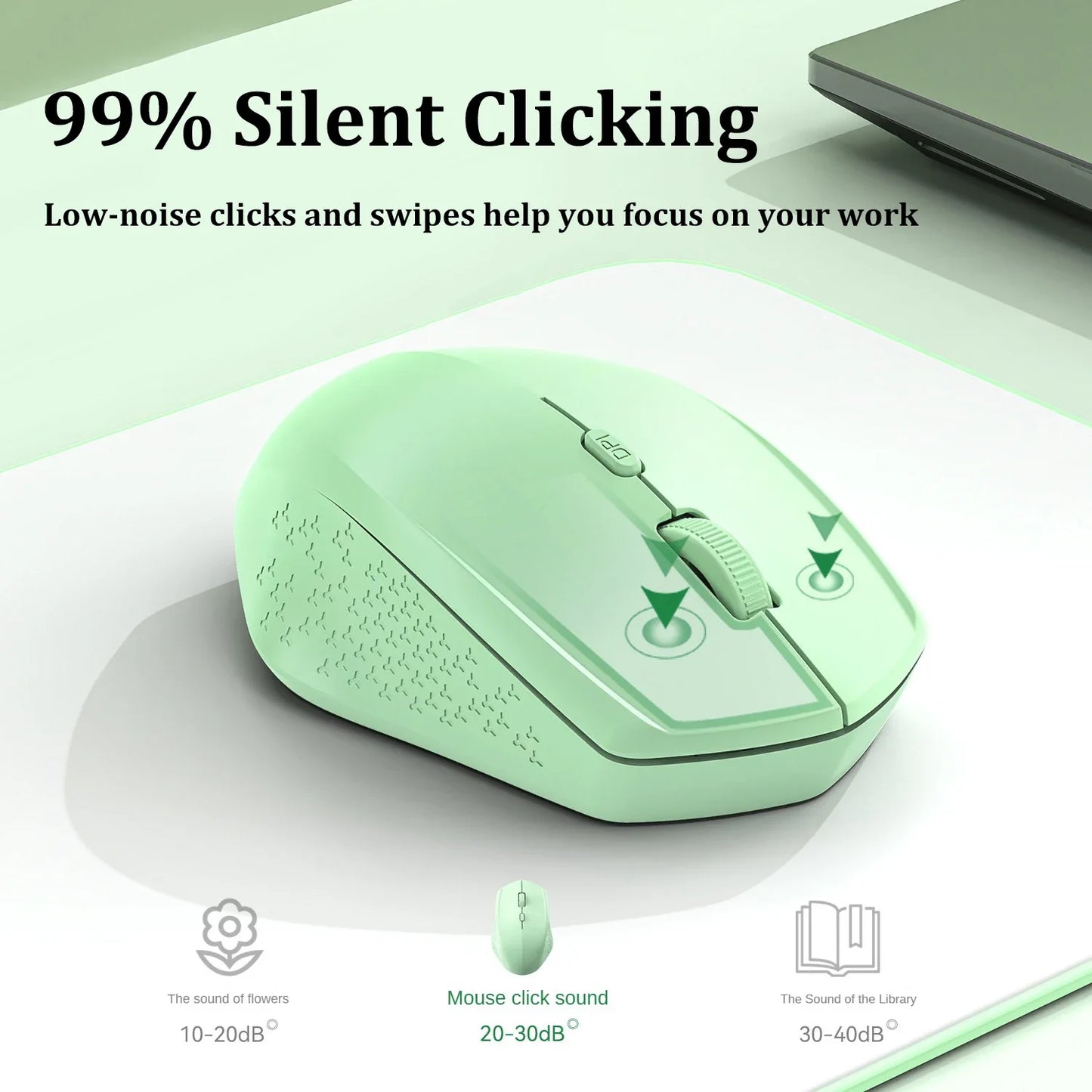 Bluetooth 5.2 + 2.4G Dual-Mode Wireless Mouse Silent Rechargeable 1600DPI