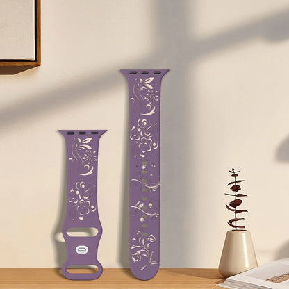 Flower Engraved Silicone Band for Apple Watch Ultra & Series 10–5 | 49–40mm