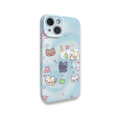 Korean INS Blue Gradient Music Cat Case for iPhone 16 Pro Max 14 13 11 X
