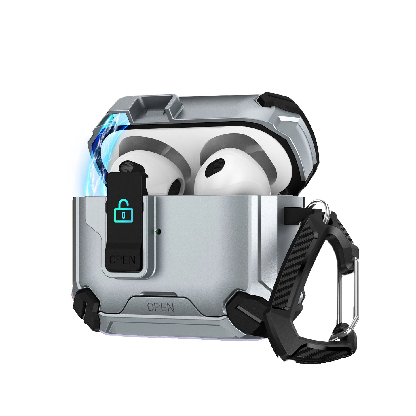 Secure Lock Shockproof Case for AirPods 1/2/3/4 Pro with Hook & Holder