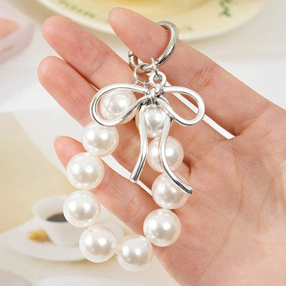 Sweet Pink Bow Beaded Keychain – Phone Strap, Earphone Bag & Keyring Charm