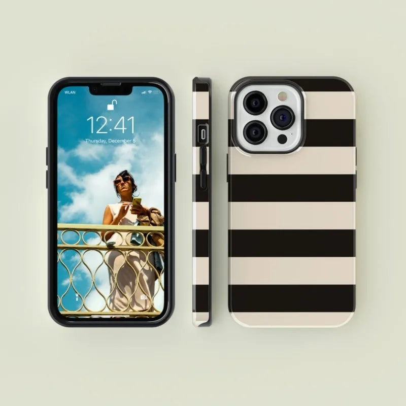 Striped Black 2-in-1 Magnetic Case – Acrylic & TPU Protection for iPhone 11–16 Pro