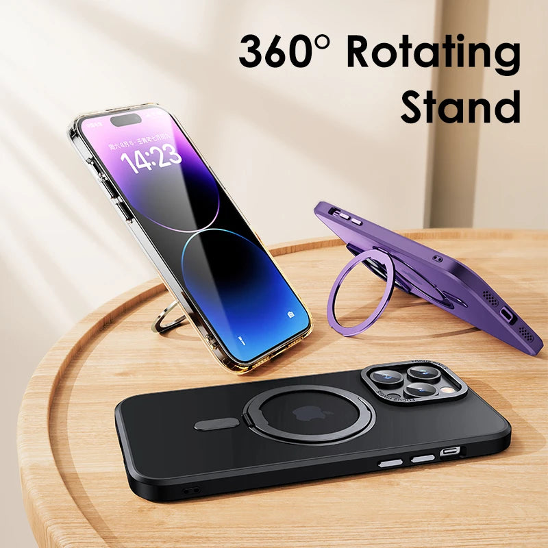 Luxury Magnetic Stand Case with Ring Holder for iPhone 11–13 Pro Max