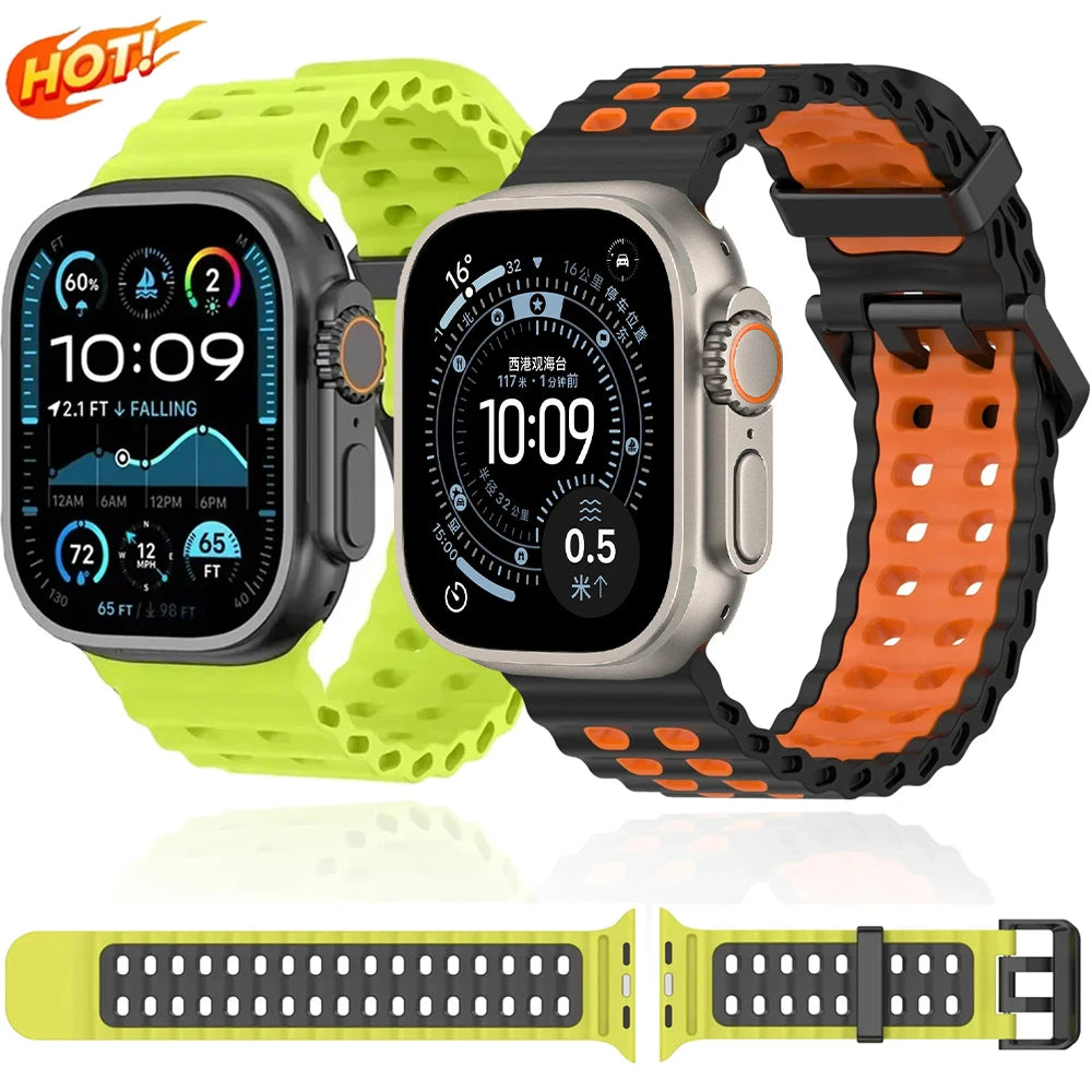 Ocean Silicone Strap for Apple Watch Ultra 3/2 & Series 11–6 SE Band