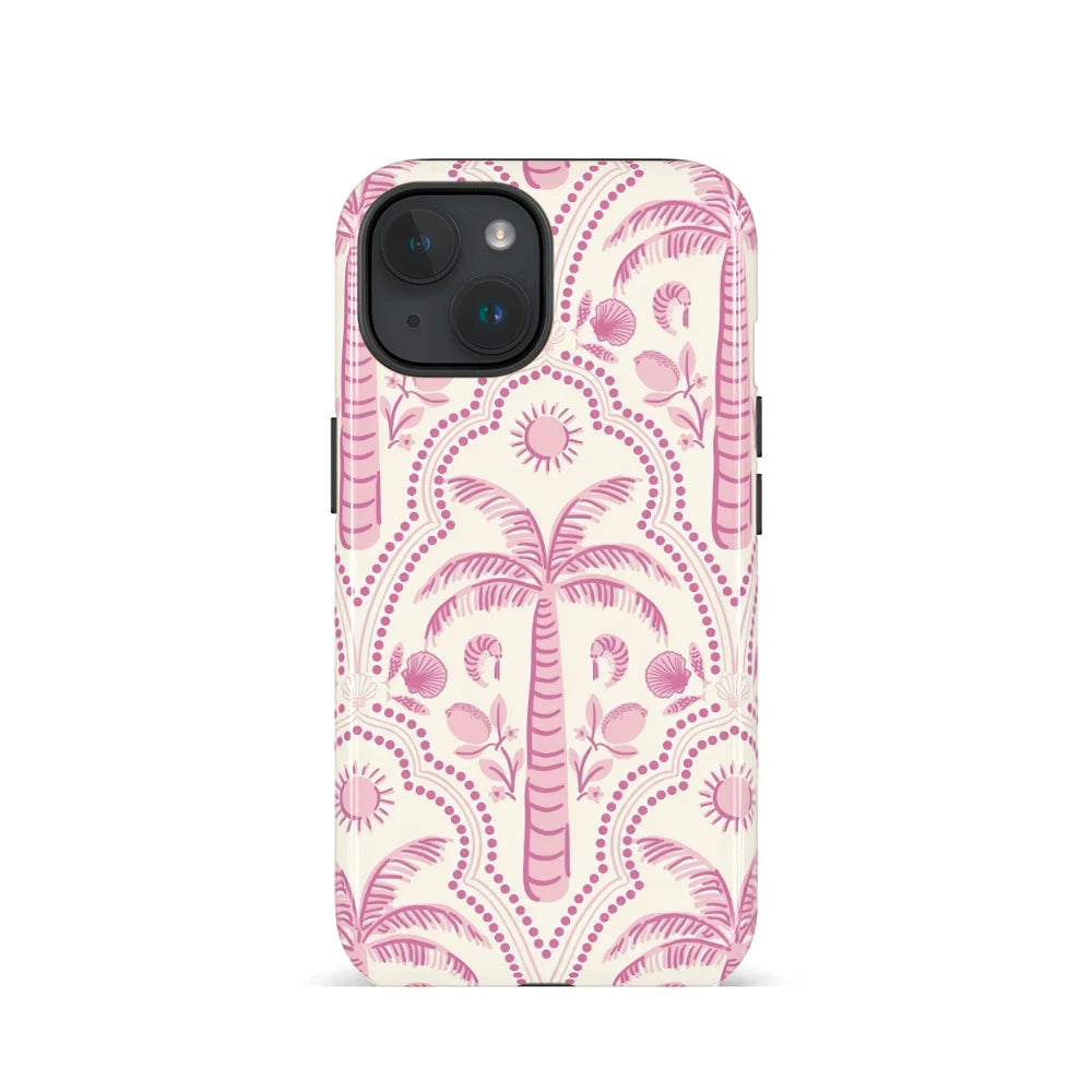 Pink Coconut Tree 2-in-1 Glossy Tough Case for iPhone 16 Pro Max 15 14 12 Mini XR