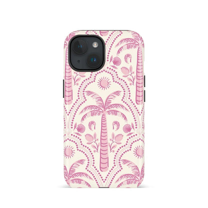 Pink Coconut Tree 2-in-1 Glossy Tough Case for iPhone 16 Pro Max 15 14 12 Mini XR