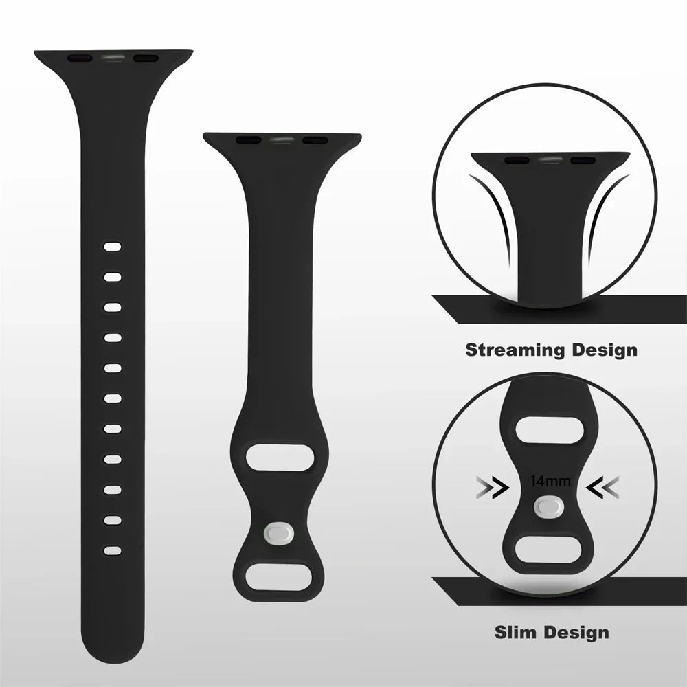 Slim Silicone Sport Strap for Apple Watch 38-49mm Series 3 to Ultra 2