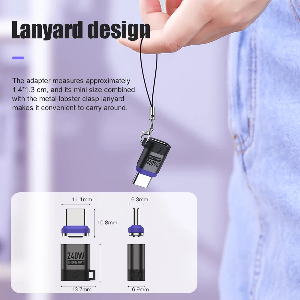 240W Magnetic USB-C Adapter – Fast Charging & Data Transfer Extender