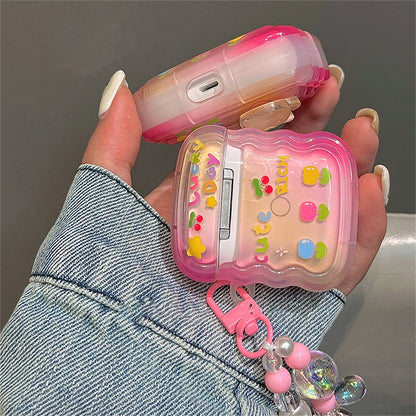 Korean 3D Rabbit Bear AirPods Case with Wavy Border & Beaded Pendant
