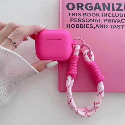 Rose Red Bluetooth Earphone Case for AirPods 1/2/3/Pro/Pro 2 with Lanyard