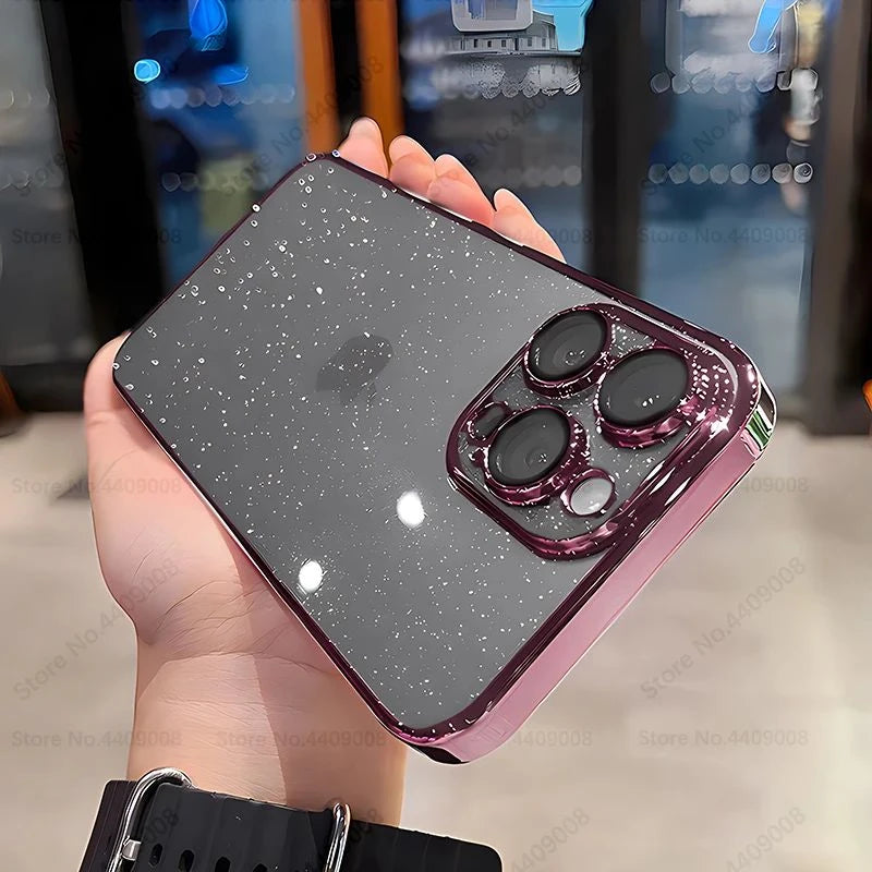 Luxury Clear Glitter Plating Case for iPhone 16 15 14 13 12 Pro Max Plus