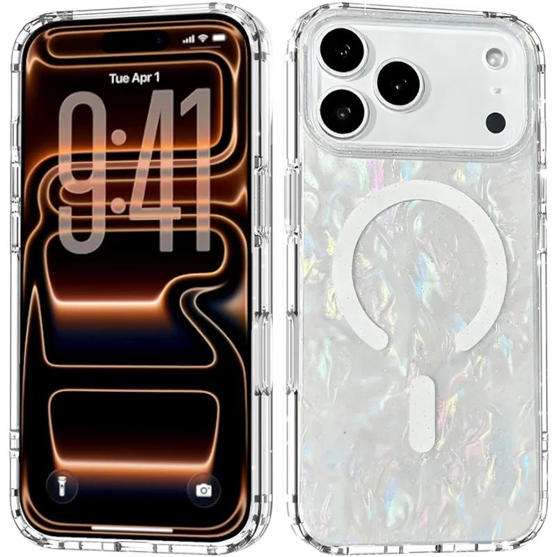 Shell Marble Magnetic Case for iPhone 17–12 Pro Max MagSafe Soft Cover