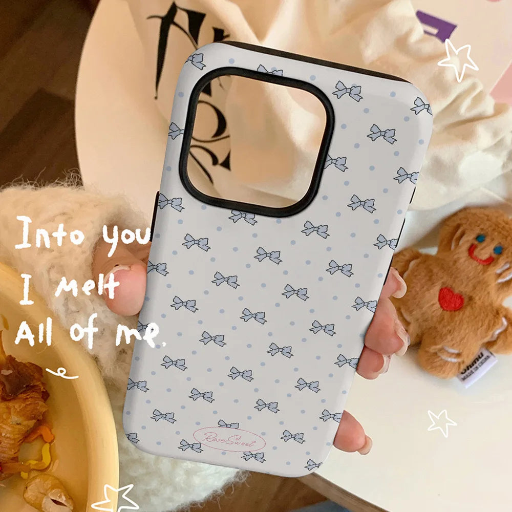 INS Korean Blue Bow Tie Case for iPhone 16 Pro Max 15 14 13 12 11 16 Plus