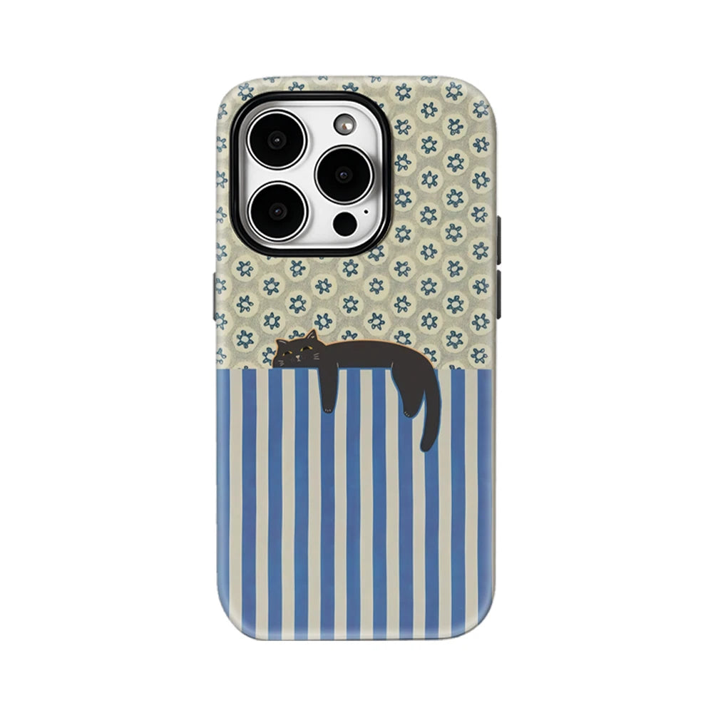 Cat with Blue and White Stripes Case for iPhone 17 16 15 14 13 12 Pro Max