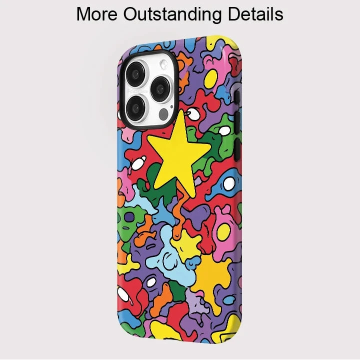 Colorful Star MagSafe Case for iPhone 16–11 | Matte 2-in-1 Magnetic Cover