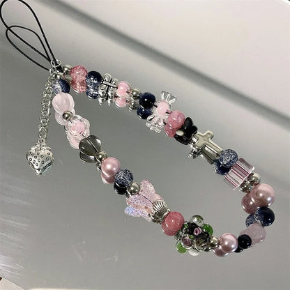 Y2K Pink Beaded Flower Butterfly Phone Charm Bracelet for iPhone