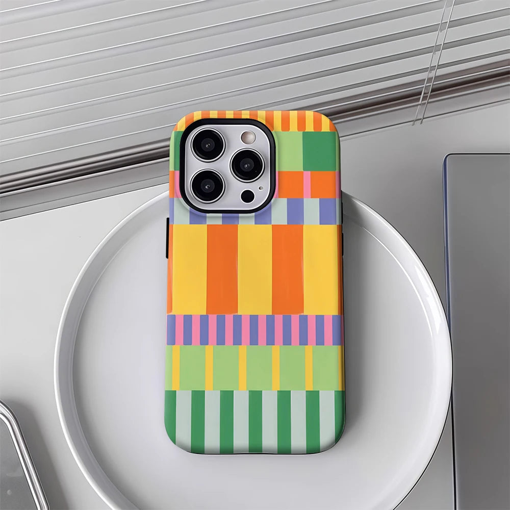 Colorful Geometric Patchwork Case for iPhone 17 16 15 14 13 12 Pro Max Plus
