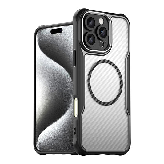 Brushed Carbon Fiber Lens Protect Case for iPhone 16 Pro Max & 16 Plus MagSafe