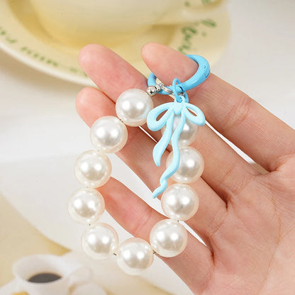 Sweet Pink Bow Beaded Keychain – Phone Strap, Earphone Bag & Keyring Charm