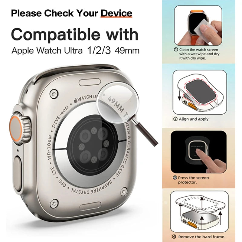 Tempered Glass for Apple Watch Ultra 1/2/3 49mm with Alignment Tool Protector