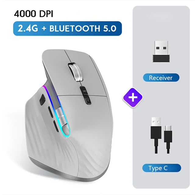 Multi-Device Bluetooth 5.0/3.0 + 2.4G Wireless Mouse Ergonomic Portable