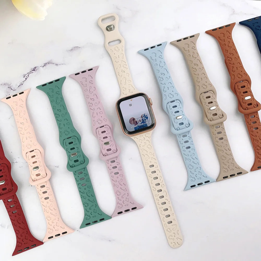 Engraved Slim Silicone Band for Apple Watch Series 9/8/7/6/SE/Ultra
