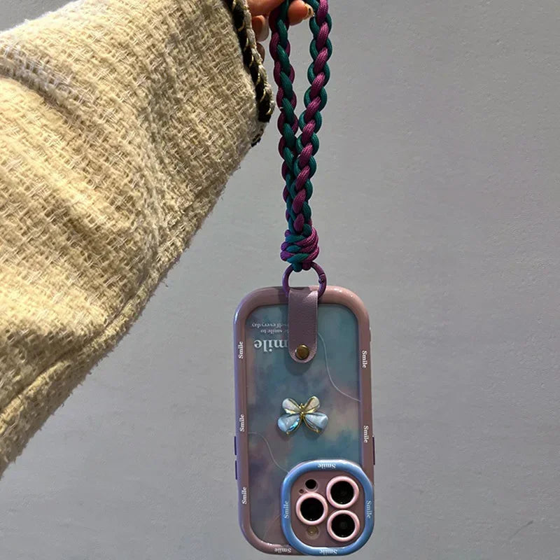 Wrist Chain Lanyard Phone Case for iPhone 16–11 Pro Max, 3D Bow Butterfly Design