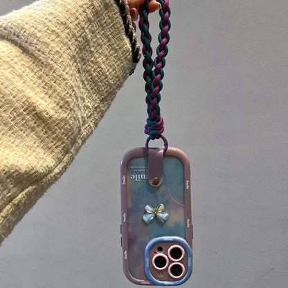 Wrist Chain Lanyard Phone Case for iPhone 16–11 Pro Max, 3D Bow Butterfly Design