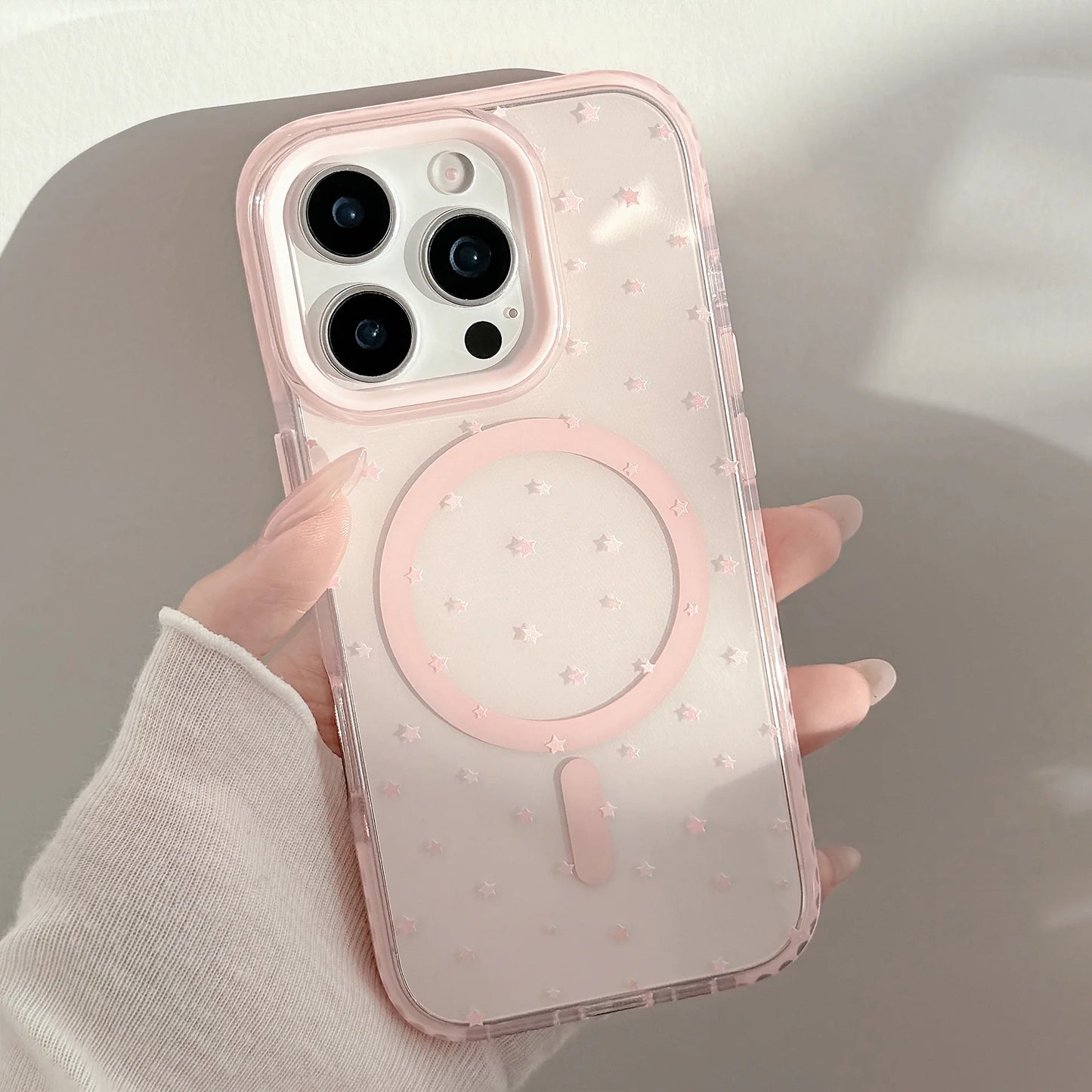 Korean Style Pink Stars MagSafe Case for iPhone 17 16 15 14 13 12 Pro Max