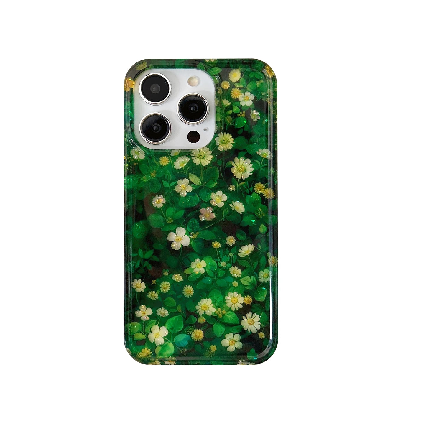 Korean INS Glitter Flowers Spring Vibe Case for iPhone 11–16 Pro Max Plus