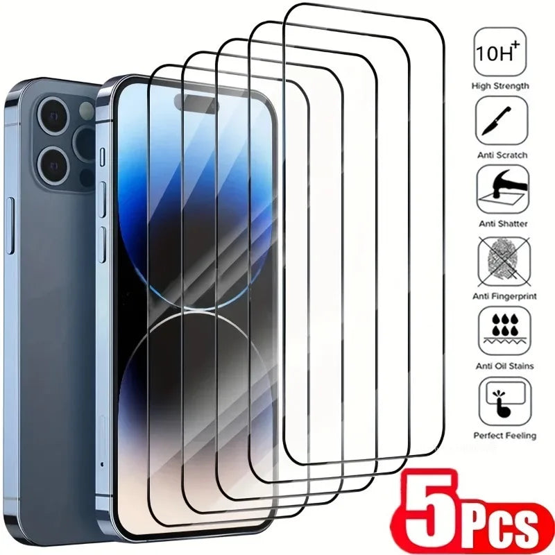 5PCS Tempered Glass Screen Protectors for iPhone 15–7 | Full Coverage Set