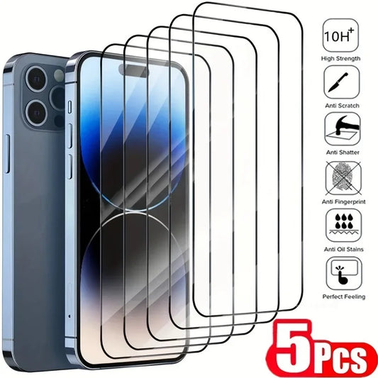 5PCS Tempered Glass Screen Protectors for iPhone 15–7 | Full Coverage Set
