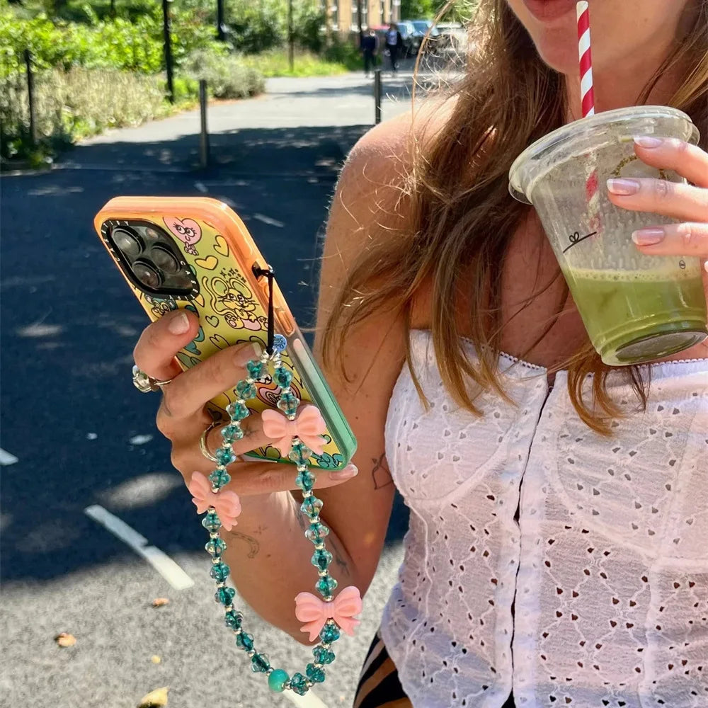 Y2K Bowknot Beaded Phone Charm Strap for Girls & Women