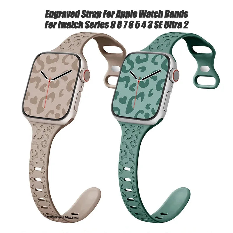 Engraved Slim Silicone Band for Apple Watch Series 9/8/7/6/SE/Ultra