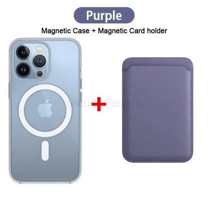 MagSafe Leather Wallet Case with Card Holder for iPhone 15 14 Pro Max Wireless