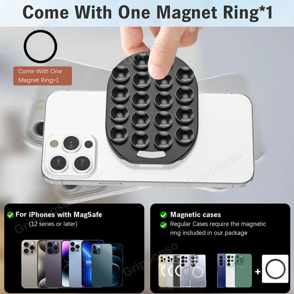 MagSafe Silicone Suction Cup Phone Grip Stand for iPhone Samsung Cellphones