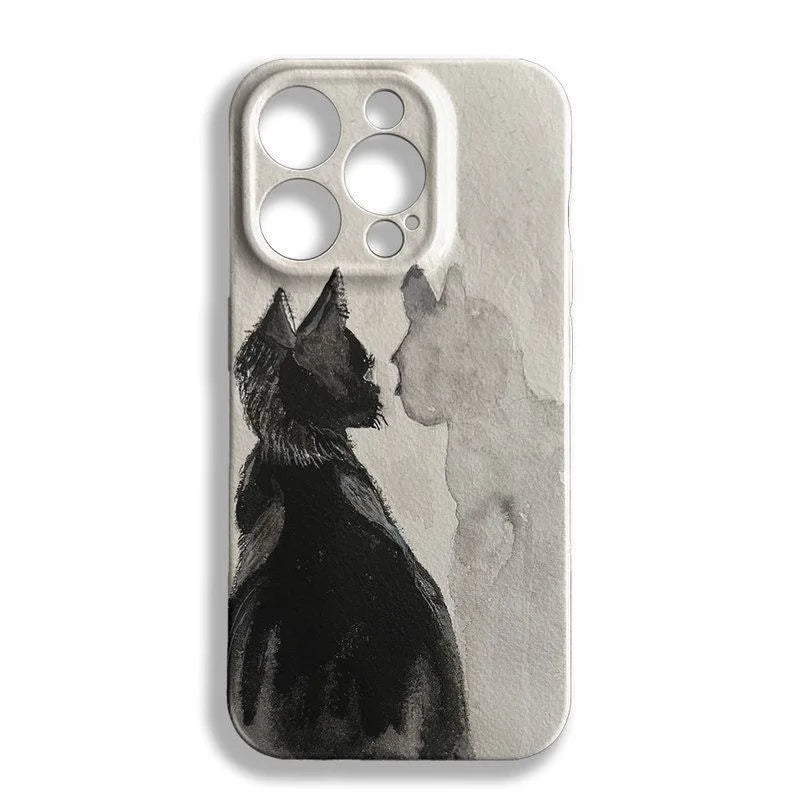Artistic Black Cat Mirror Case for iPhone 17–11 Pro Max Watercolor Cover