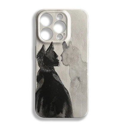 Artistic Black Cat Mirror Case for iPhone 17–11 Pro Max Watercolor Cover