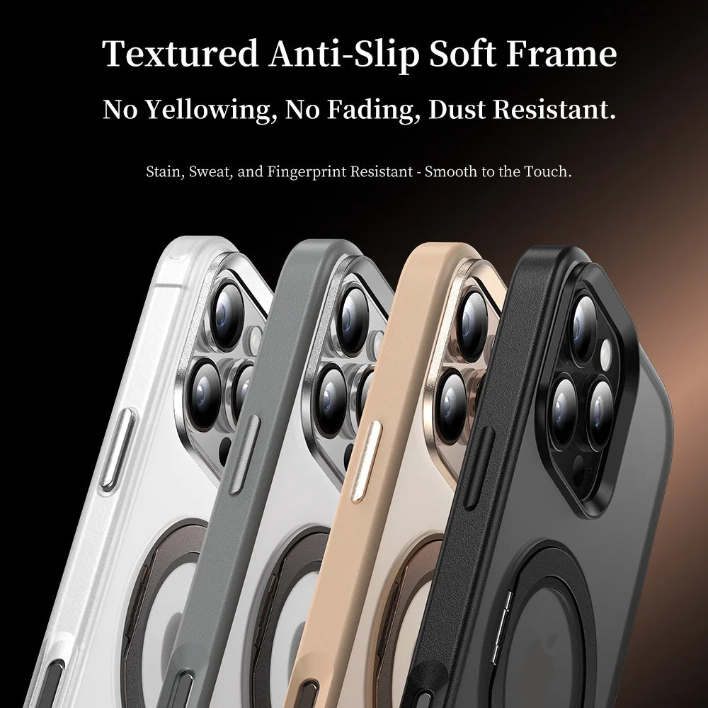 Rotating Magnetic Stand Case for iPhone 17 16 15 14 Pro Max Matte
