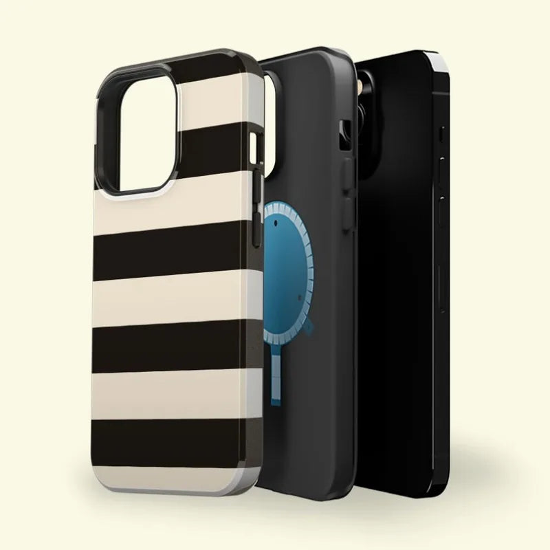 Striped Black 2-in-1 Magnetic Case – Acrylic & TPU Protection for iPhone 11–16 Pro