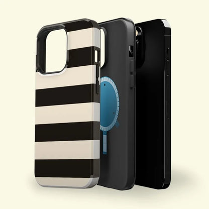 Striped Black 2-in-1 Magnetic Case – Acrylic & TPU Protection for iPhone 11–16 Pro